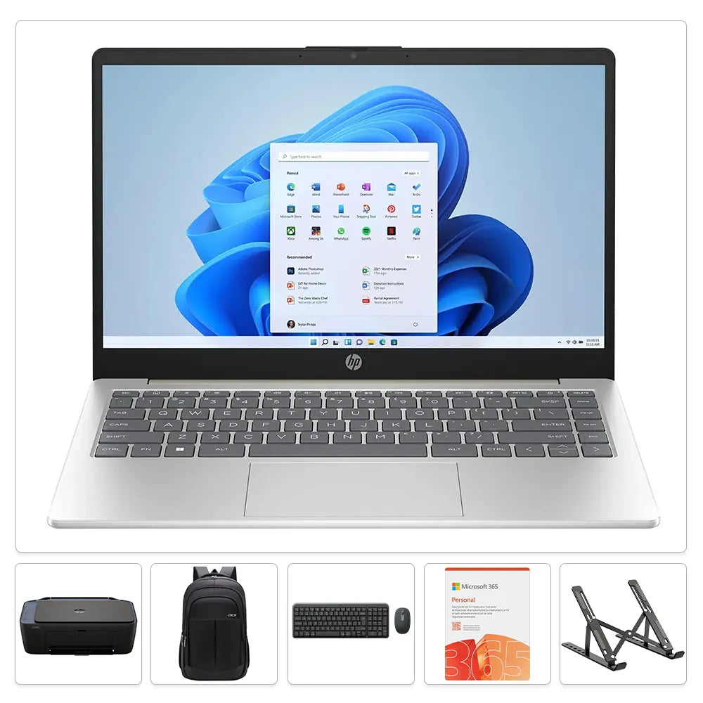 Combo HP 14-EP0331LA Core i3-1315U 8GB RAM | 512GB SSD + Maletín GO + Soporte + Teclado y Mouse Logitech MK250 + Microsoft 365 PERSONAL + Impresora HP 2975 Wi-Fi