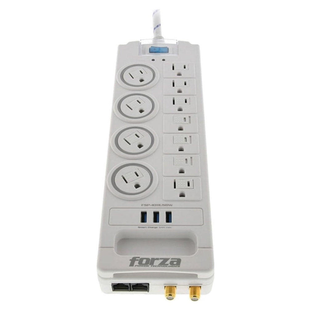 Protector de Voltaje Forza FSP-1011USBW | 11 Tomas NEMA | 3 Puertos USB | 1800J | 110/220V