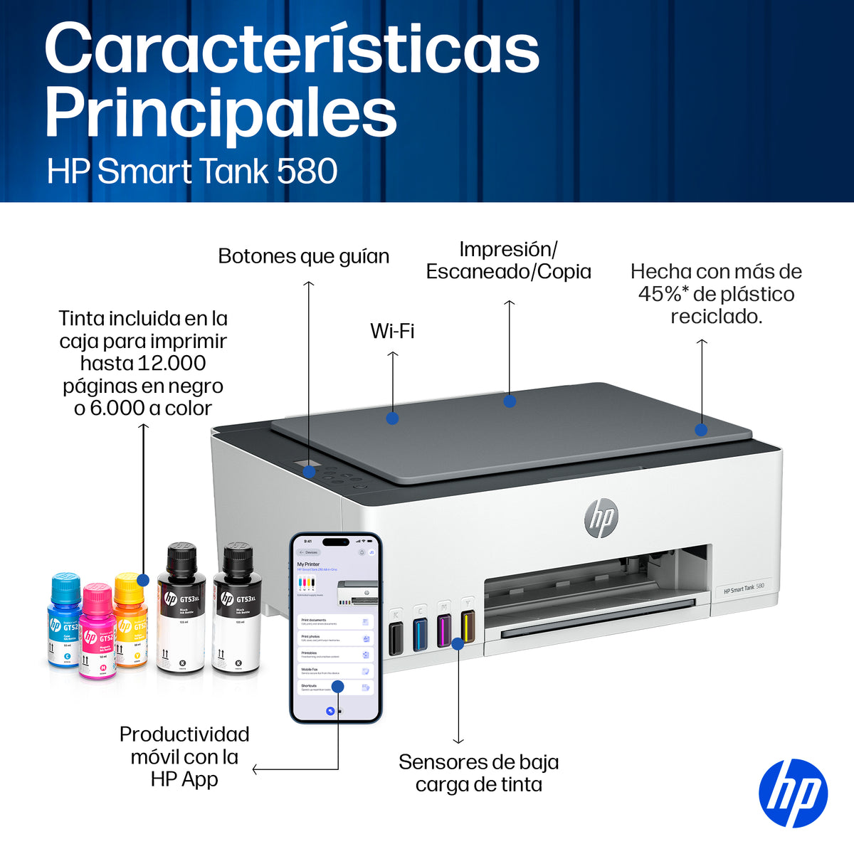 HP Smart Tank 580 | Multifuncional | Sistema de Tanque de Tinta | Wi-Fi