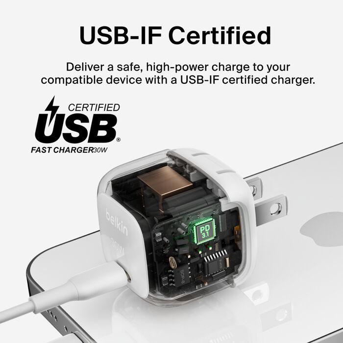 Cargador de Pared Belkin BoostCharge | 30W | Incluye Cable USB-C