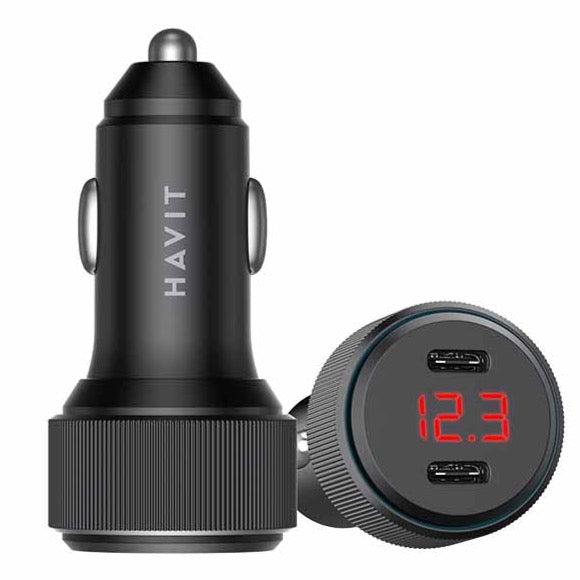 Conector de Carro Dual HAVIT CC2014 | USB-C | 60W | Color Negro