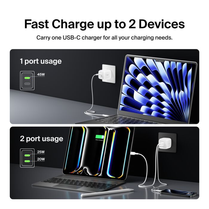 Cargador de Pared Belkin BoostCharge Pro | Dual GaN USB-C | 45W | PPS