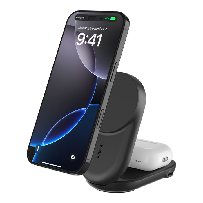 Cargador Belkin WIZ039ttBK | Qi2 2-in-1 | 25W | Plegable | Magnético | USB-C