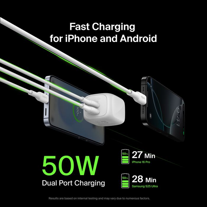Cargador Belkin WCH019DQWH | 2 Puertos USB-C | 50W