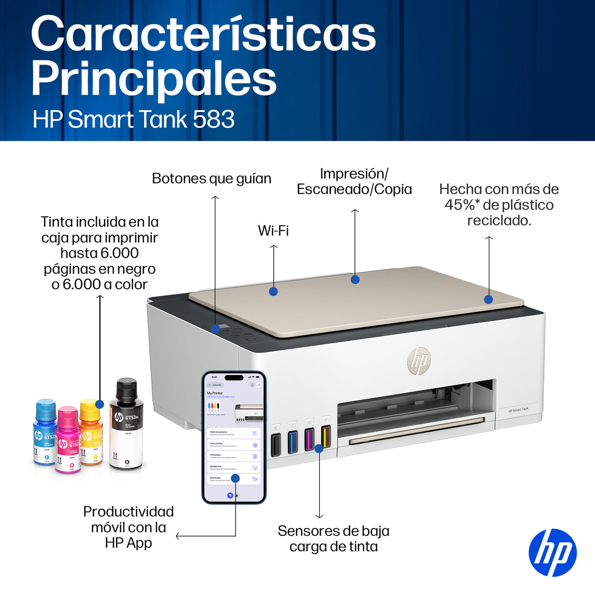 HP Smart Tank 583 | Multifuncional | Sistema de Tanque de Tinta | Wi-Fi