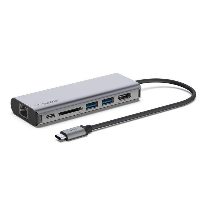 Adaptador Multipuertos Belkin Connect | 6 en 1 |  Ethernet | HDMI | 2 USB-A 3.0 | SD | USB-C 100W PD