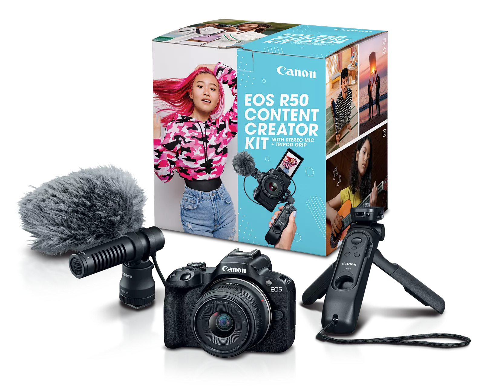 Cámara Canon EOS R50 Content Creator Kit | DSLR | 24.2MP | Wi-Fi | 4K | UHD | Bluetooth | RF-S 18-45mm IS STM