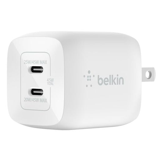 Cargador de Pared Belkin BoostCharge Pro | Dual GaN USB-C | 45W | PPS