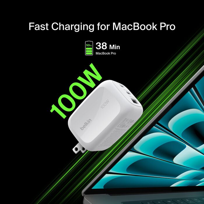 Cargador Belkin WCH016DQWH | 3 Puertos USB-C/USB-A | 100W