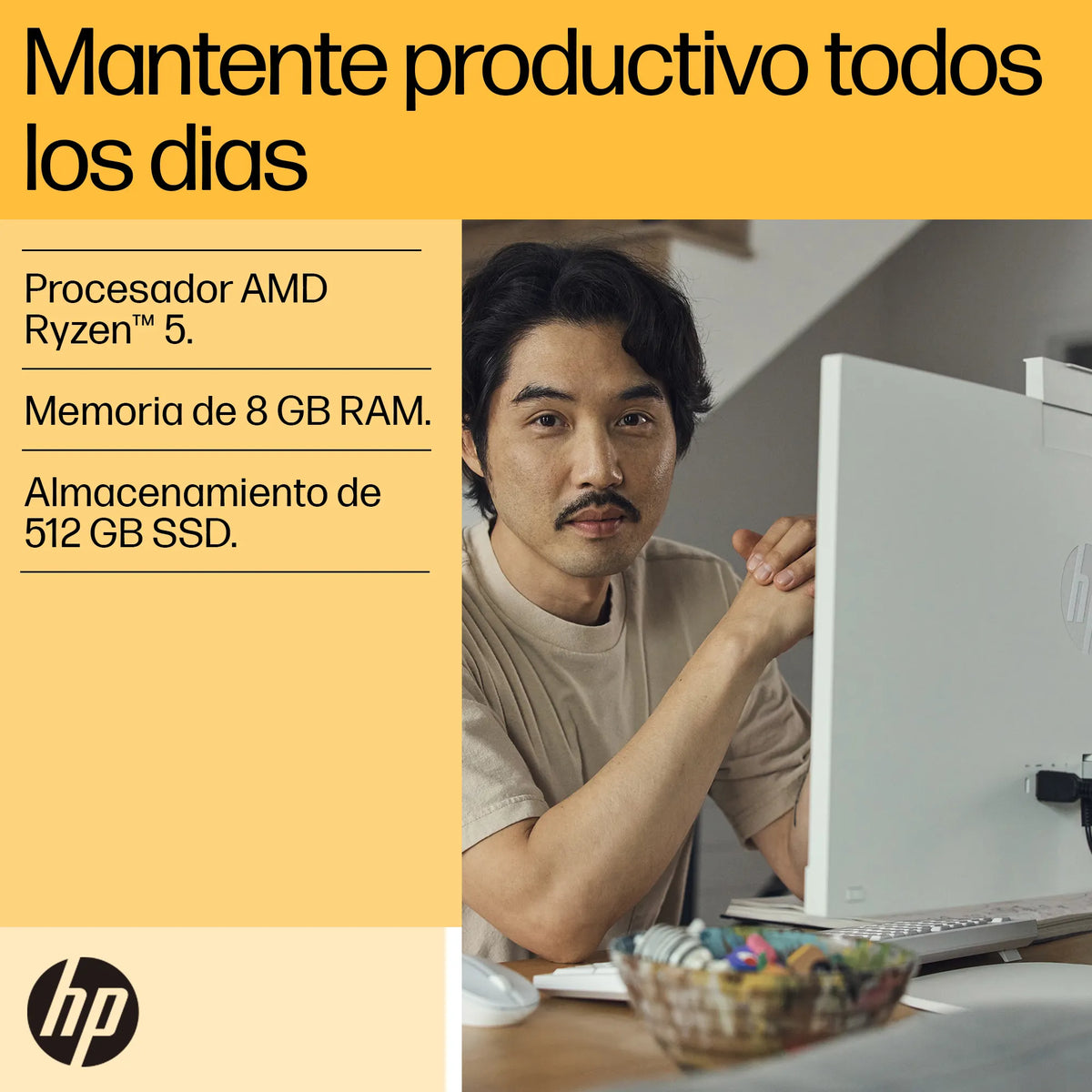 HP 24-CR0016LA | AMD Ryzen 5-7520U | 8GB RAM | 512GB SSD | 24" Táctil | Windows 11