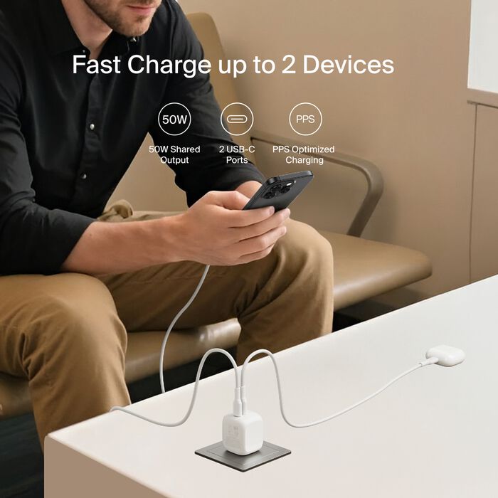 Cargador Belkin WCH019DQWH | 2 Puertos USB-C | 50W