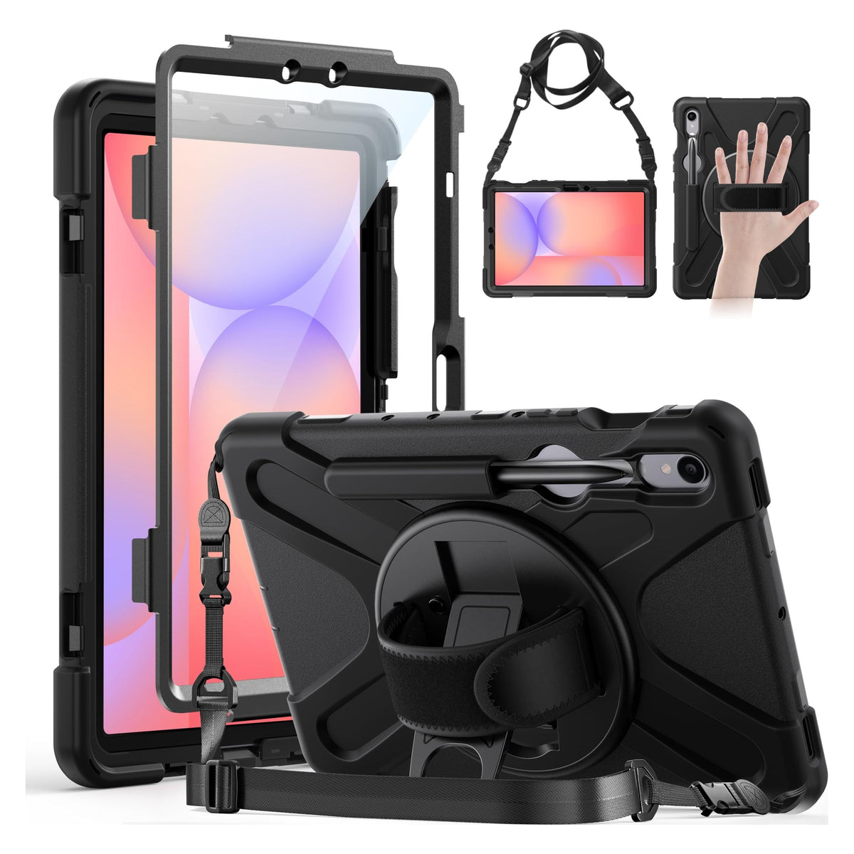 Funda Protectora Gerutek | Para Samsung Galaxy Tab S10 FE / S9 FE / S9 / S8 / S7 5G 10.9" / 11" | Protector de Pantalla | Soporte para Lápiz | Mango Giratorio 360°