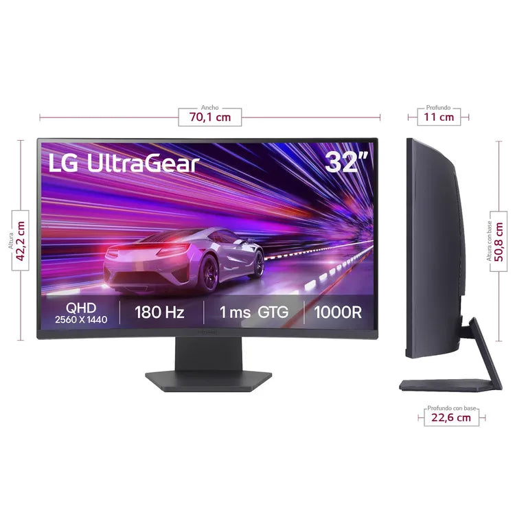 Monitor LG Ultragear 32GS60QC | Curvo | 32&quot; | QHD | IPS | 180Hz | HDMI | DP