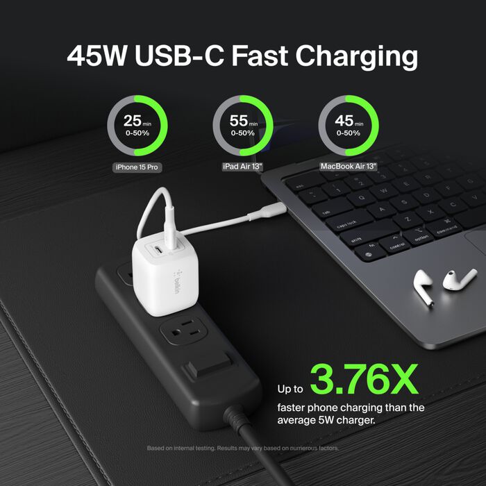 Cargador de Pared Belkin BoostCharge Pro | Dual GaN USB-C | 45W | PPS