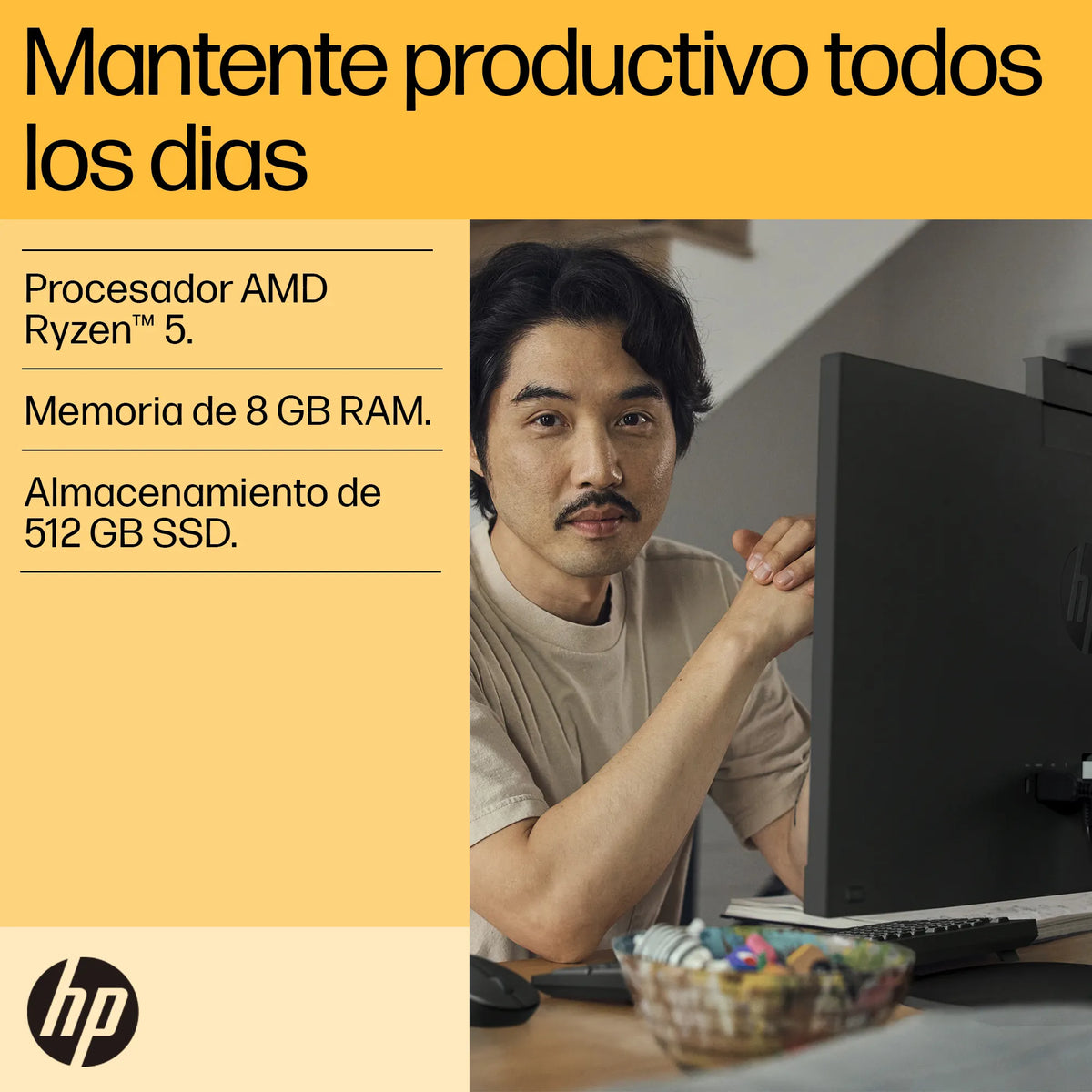HP 24-CR0017LA | AMD Ryzen 5 7520U | 8GB RAM | 512GB | 24" Táctil | Windows 11