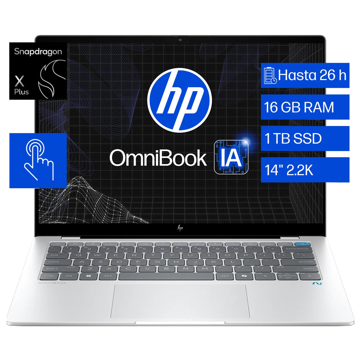 HP Omnibook X AI 14-FE1001LA | Qualcom Snapdragon X1P | 16GB RAM | 1TB SSD | 14" Táctil | Windows 11 Home