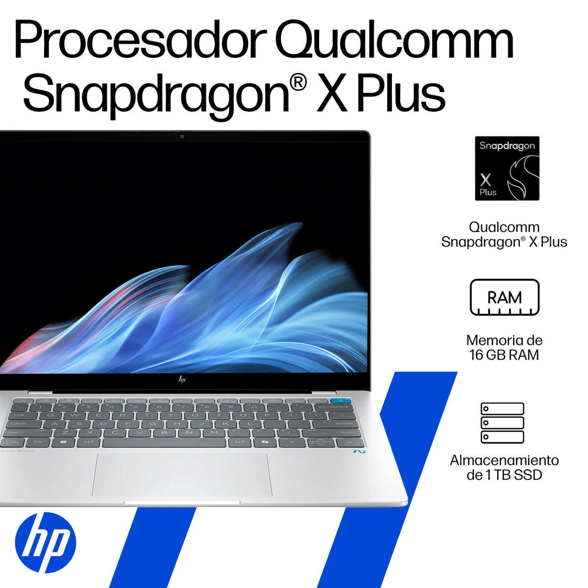 HP Omnibook X AI 14-FE1001LA | Qualcom Snapdragon X1P | 16GB RAM | 1TB SSD | 14" Táctil | Windows 11 Home