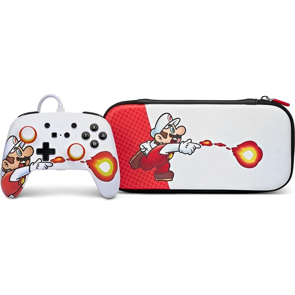 Bundle para Nintendo Switch Power A | Control + Estuche | Edición Mario Fireball