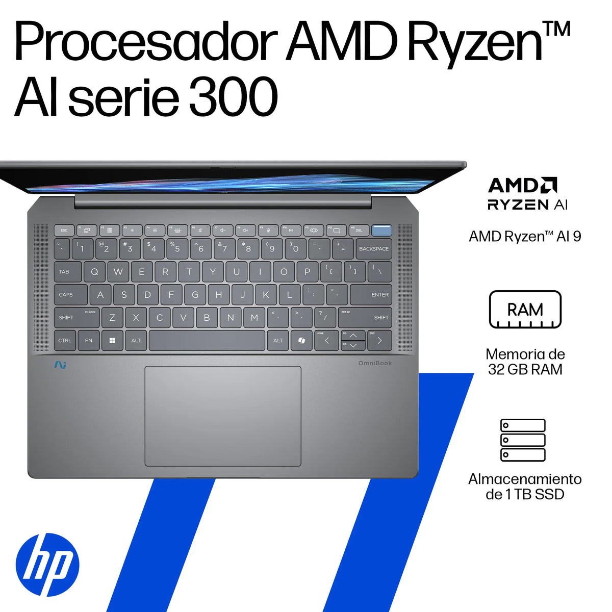 HP Omnibook Ultra AI 14-FD0001LA | AMD Ryzen AI 9-375HX | 32GB RAM | 1TB SSD | 14" Táctil | Windows 11 Home