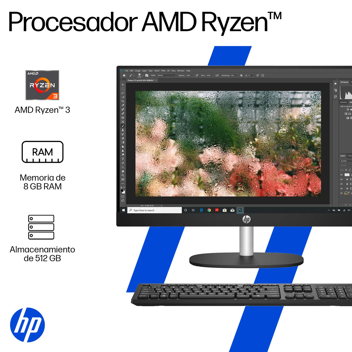 HP 24-CR0233LA | AMD Ryyzen 3 7320U | 8GB RAM | 512GB SSD | 23.8" | Windows 11