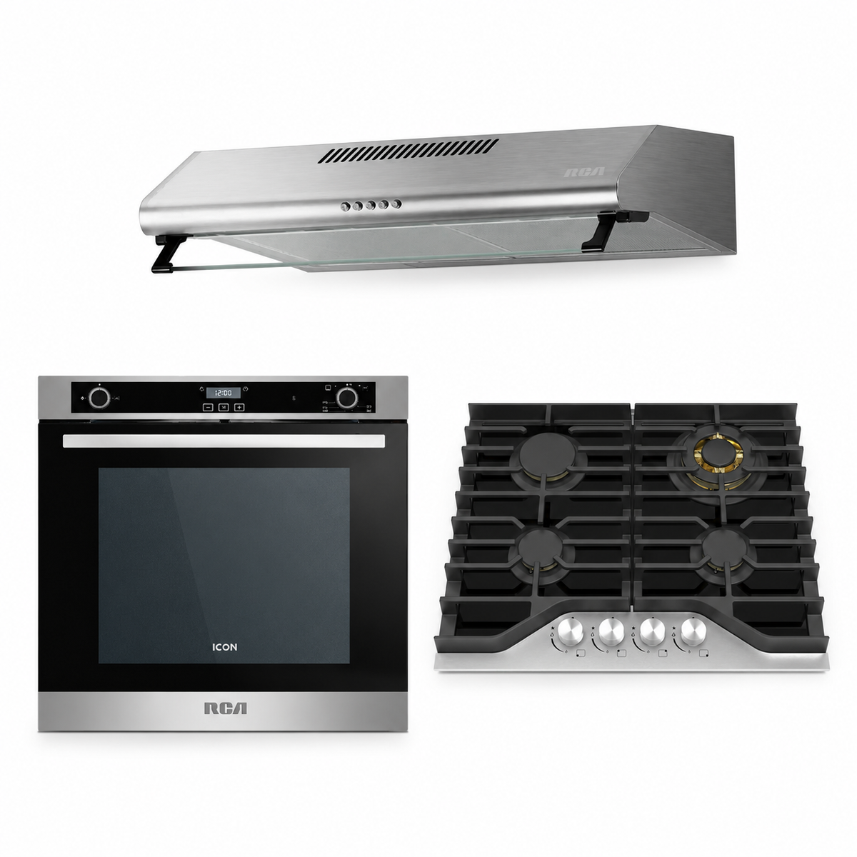 Combo RCA Empotrable: Estufa de 24" ERCBS60BG + Horno de 24" RCGO60SS + Extractor de 30" RCCH80