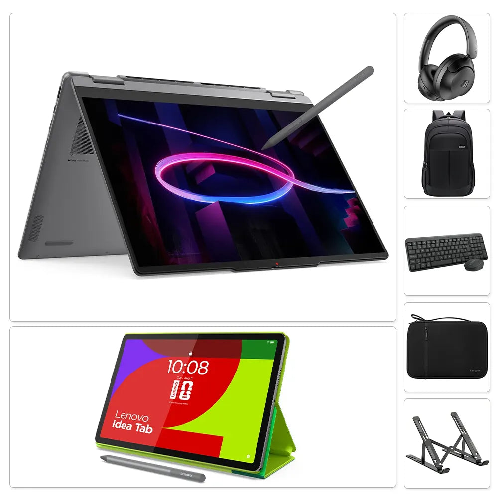 Combo Lenovo Yoga 7 Core Ultra 5 + Lenovo Idea Tab FIFA 2026 + Audífonos + Maletín + Teclado/Mouse + Funda + Soporte