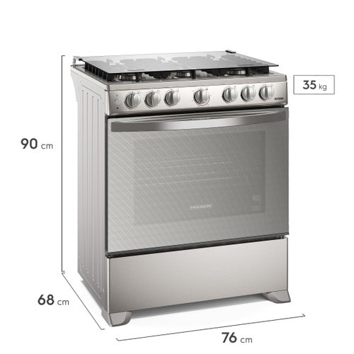 Estufa a Gas Frigidaire FKGN30C3FYI | 30&quot; | 6 Quemadores | Acero Inoxidable | Tapa de Vidrio