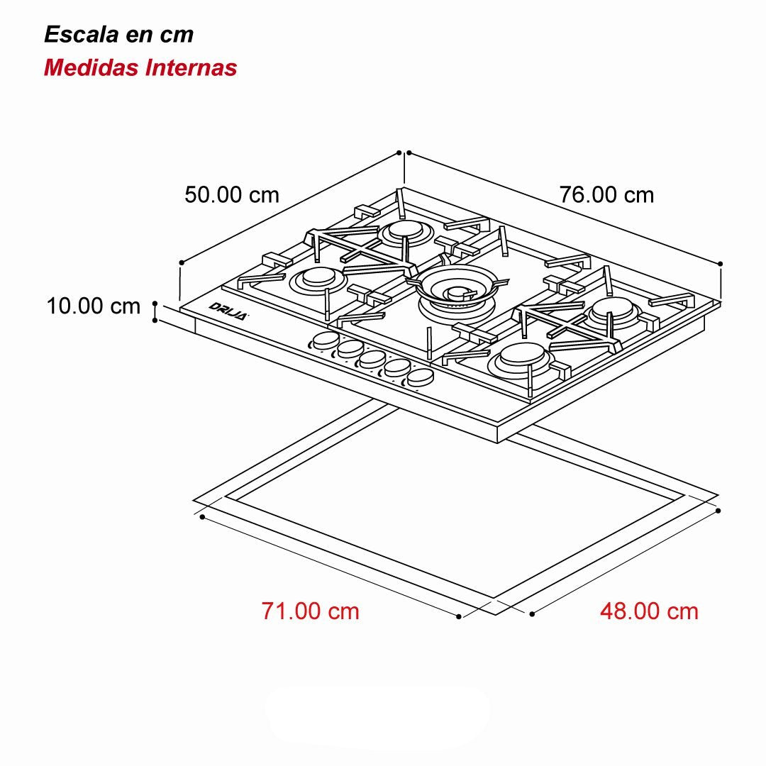 Estufa a Gas Drija Milan 76 30&quot; 5 Quemadores  Empotrable Acero Inoxidable Estufa Estufas Multimax Panama  PS0096242