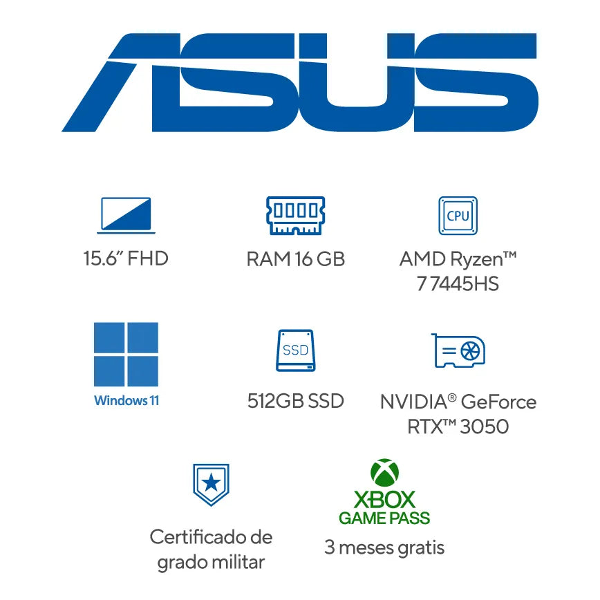 ASUS TUF Gaming A15 FA506NCG-HN184W | AMD Ryzen 7-7445H | 16GB RAM | 512GB SSD | 15.6" | GeForce RTX 3050 | Windows 11 Home