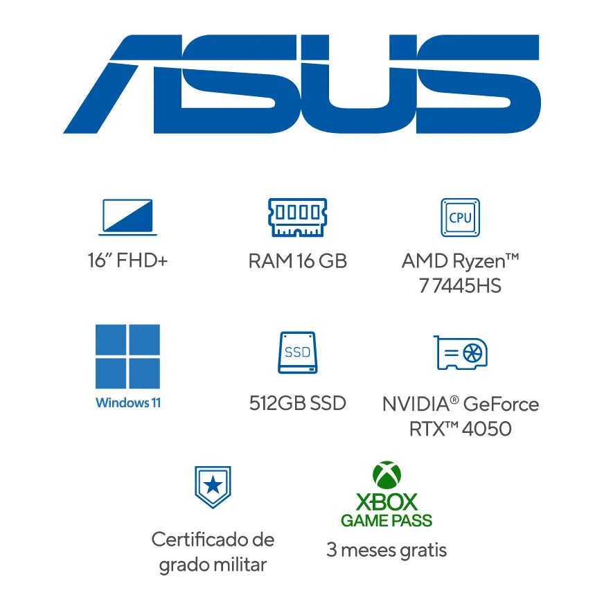 ASUS TUF Gaming A16 FA607NUG-RL116W | AMD Ryzen 7-7445HS | 16GB RAM | 512GB SSD | 16" | GeForce RTX 4050 | Windows 11 Home