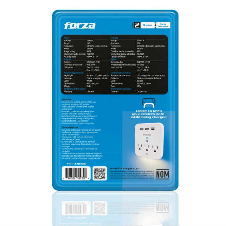 Regleta Forza FWT-331USB | 3 Salidas | USB