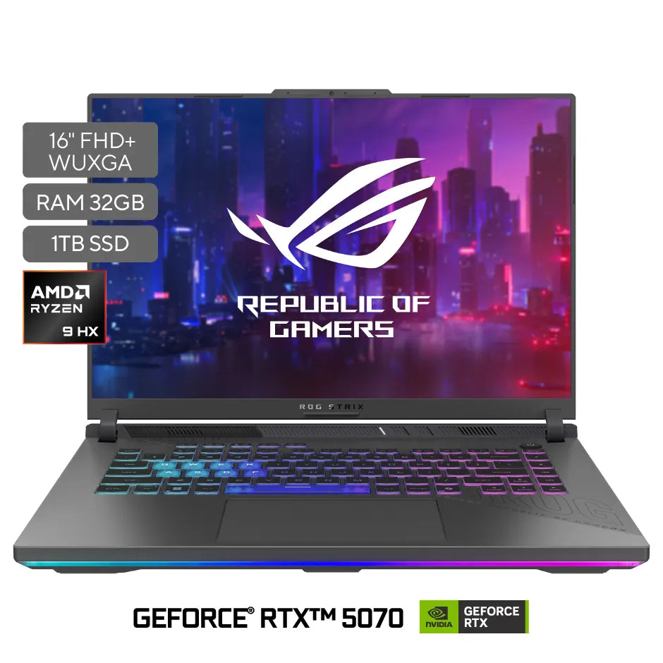 ASUS ROG Strix G16 G614FP-RV028W | AMD Ryzen 9-9955HX | 32GB RAM | 1TB SSD | 16" | GeForce RTX 5070 | Windows 11 Home