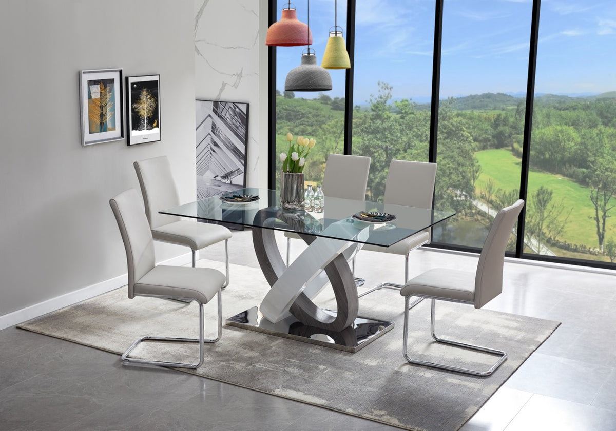 Comedor de 6 Puestos H1650 | Mesa de Vidrio Templado | 6 Sillas Tapizadas H0321