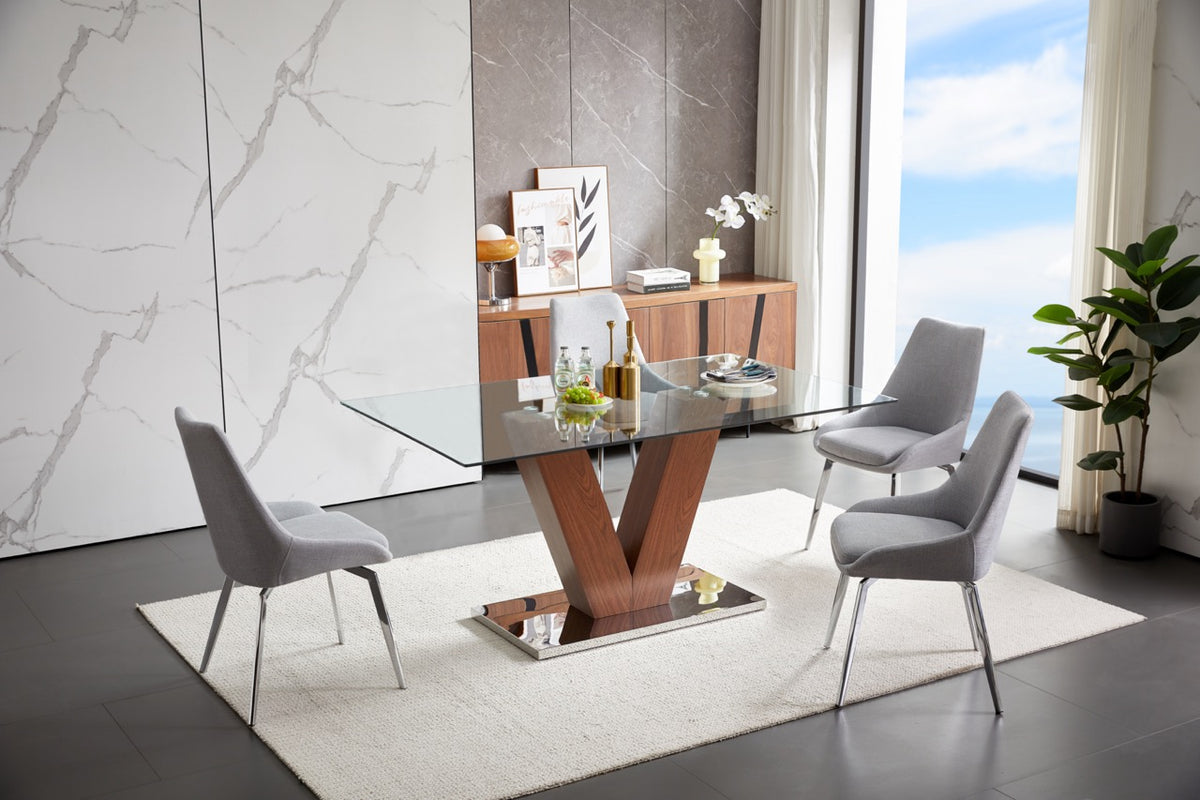 Comedor de 6 Puestos H1654 | Mesa de Vidrio Templado | 6 Sillas Tapizadas H0361