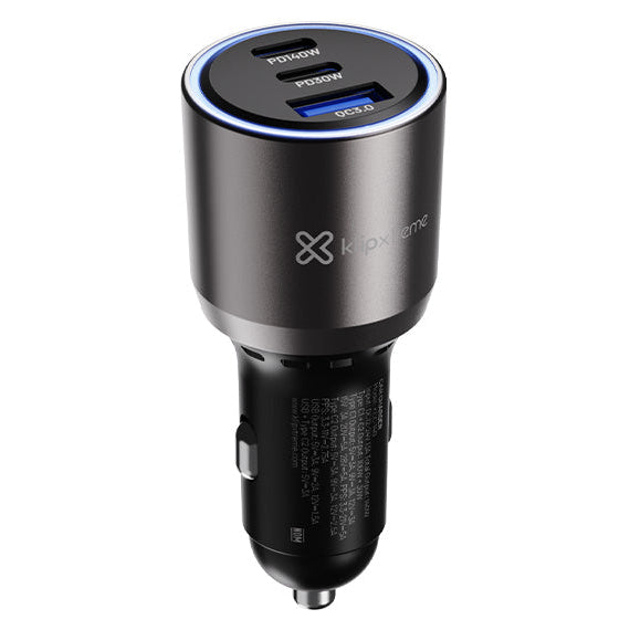 Cargador USB-C Klip Xtreme PowerCar 140 | Carro | 2xUSB-C + USB-A QC 3.0 | PD140W