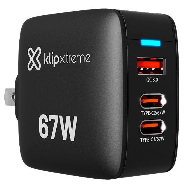 Cargador USB-C Klip Xtreme PowerWall 67 | Pared | 2xUSB-C PD3.0 + USB-A QC4.0 | 67W