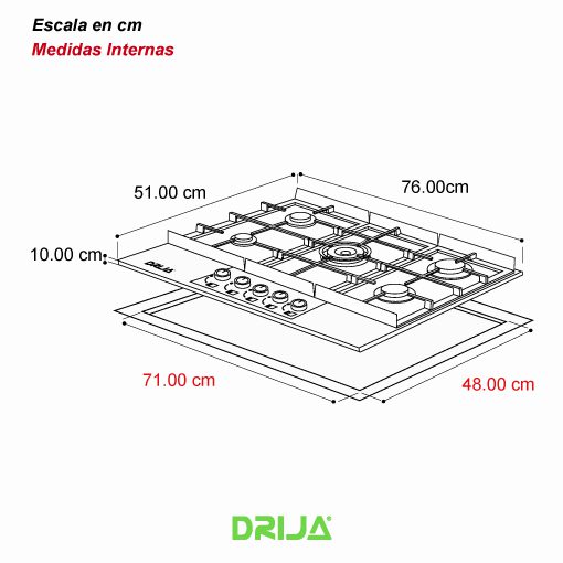 Estufa a Gas Drija Livorno 76 Professionale | 30&quot; | 5 Quemadores | Empotrable