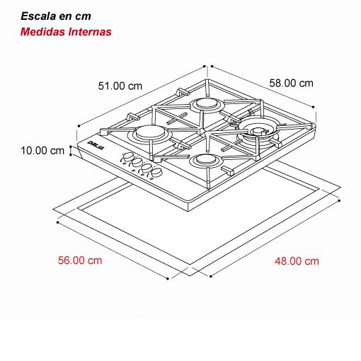 Estufa a Gas Drija Milan 60 Pro | 24&quot; | Empotrable | 4 Quemadores | Acero Inoxidable