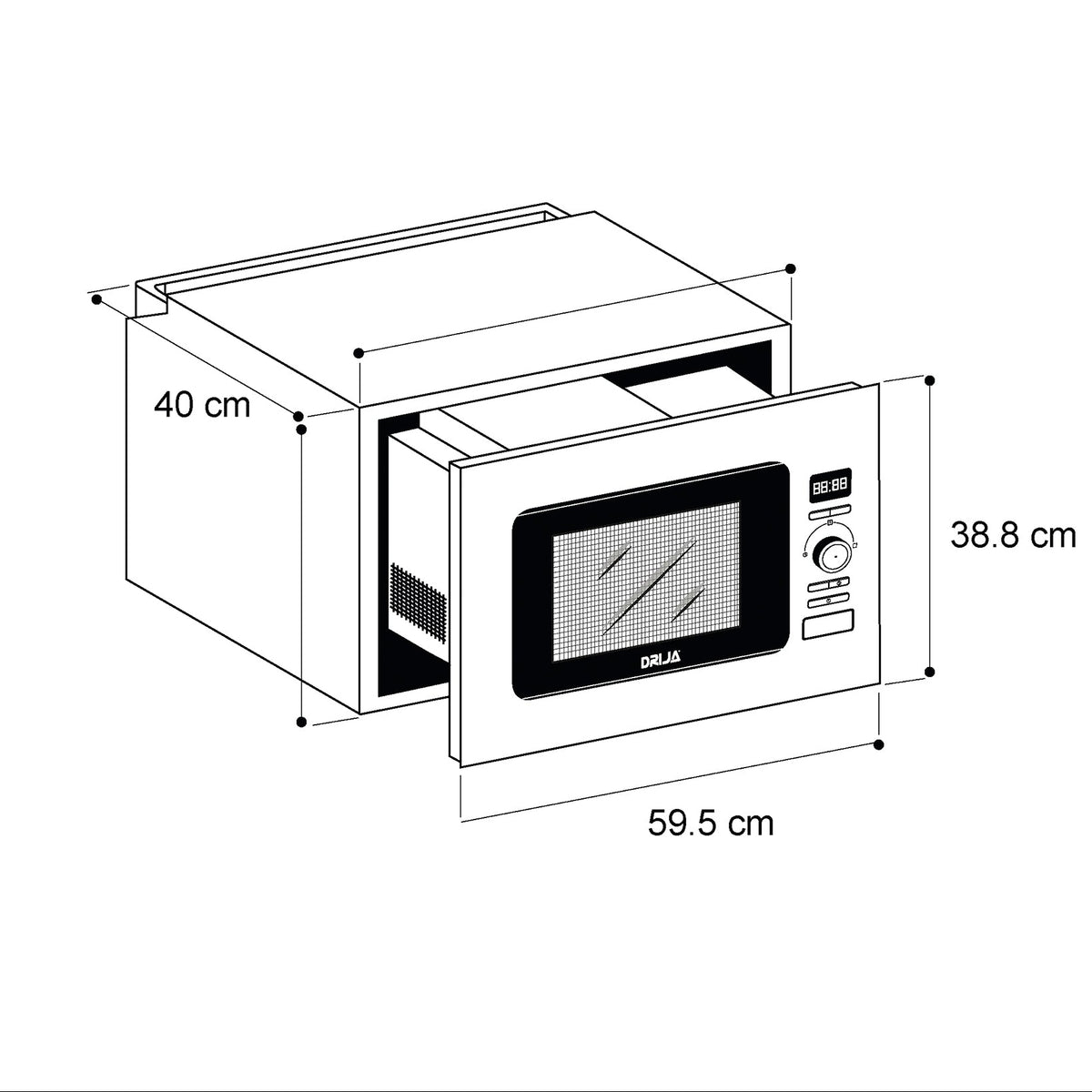 Microondas Drija Napoli 25L Black | Empotrable | Trim Negro | 900W