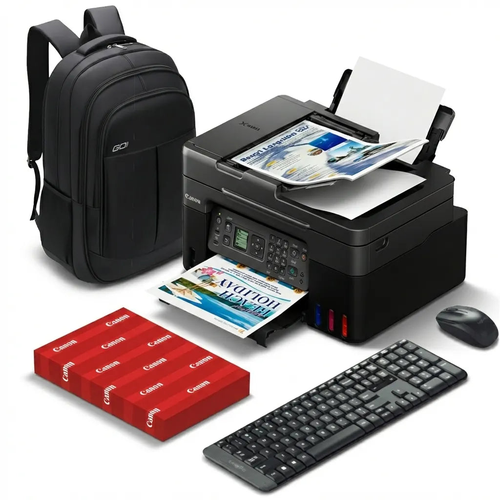 Combo Canon PIXMA G4170 + Resma de Papel + Mouse + Teclado + Mochila