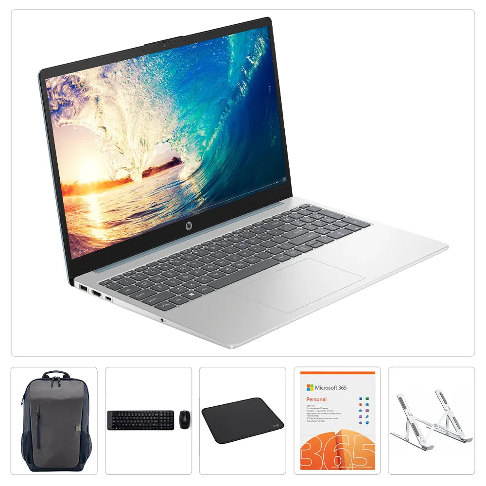 Kit HP 15-FC0250LA + Soporte + Teclado + Mouse + Mousepad + MIcrosoft 365 Personal