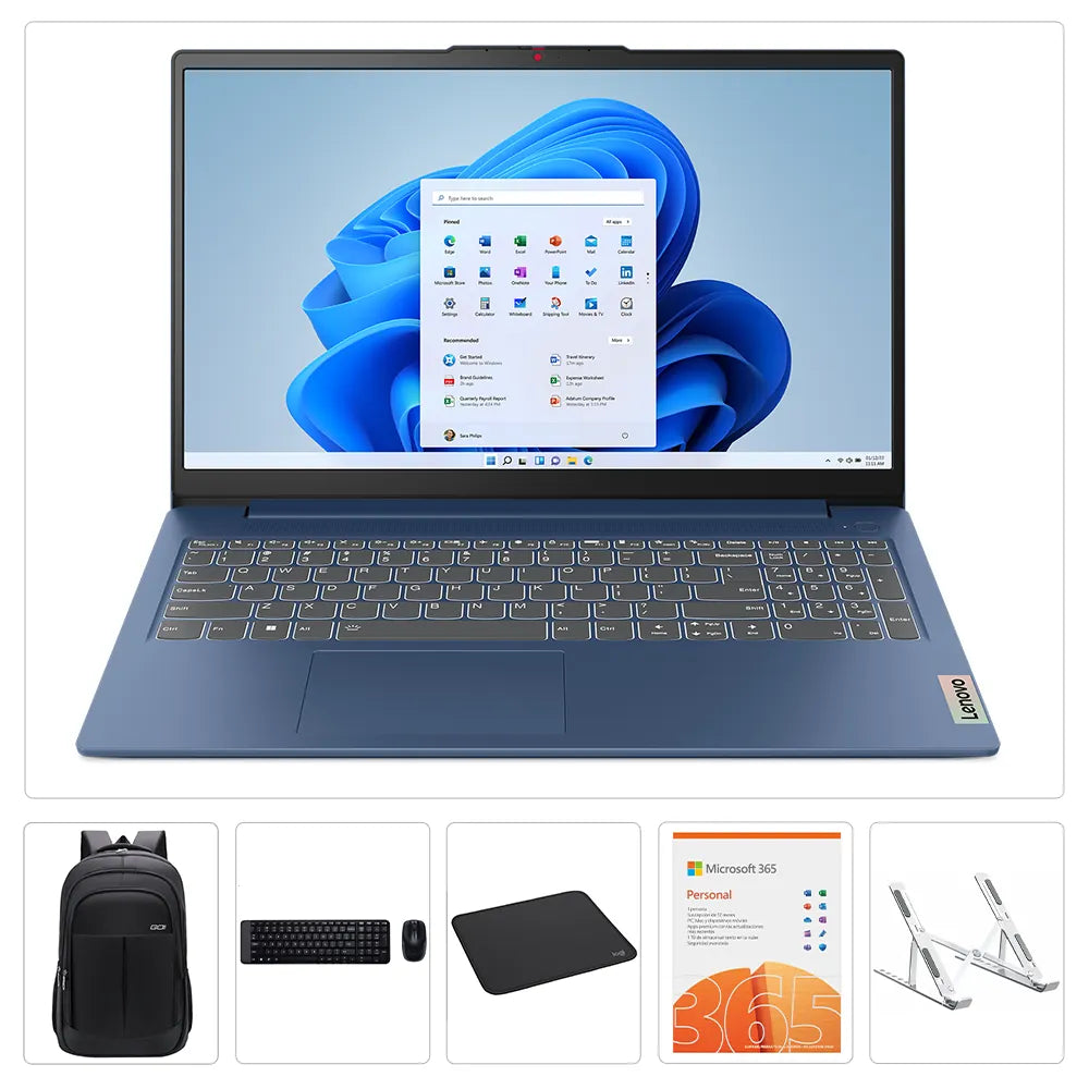Kit Lenovo IdeaPad Slim 3 15AMN8 + Maletín + Microsoft 365 Personal + Teclado + Mouse + Mousepad + Soporte