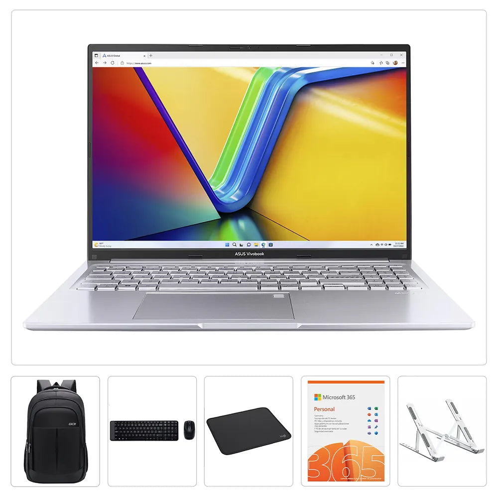 Kit ASUS Vivobook 16 OLED X1605 + Maletín + Microsoft 365 Personal + Teclado + Mouse + Mousepad + Soporte