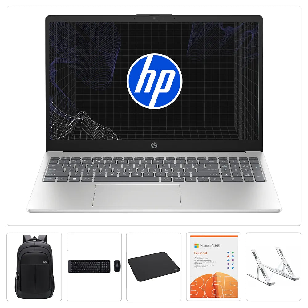 Kit HP 15-FC0276LA + Maletín + Microsoft 365 Personal + Teclado + Mouse + Mousepad + Soporte