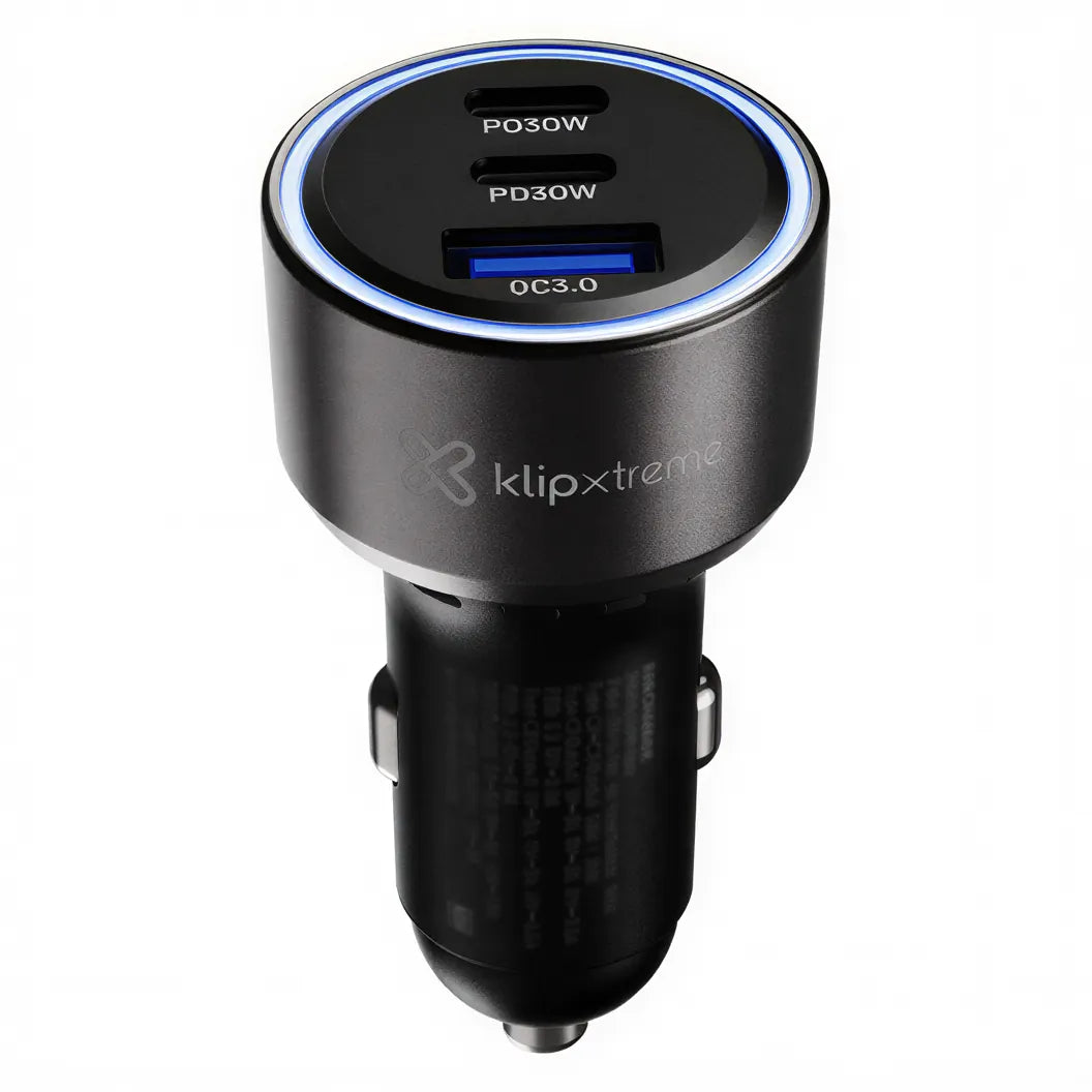 Cargador USB-C Klip Xtreme PowerCar 60 | Carro | 2xUSB-C PD30W | USB-A QC 3.0 60W