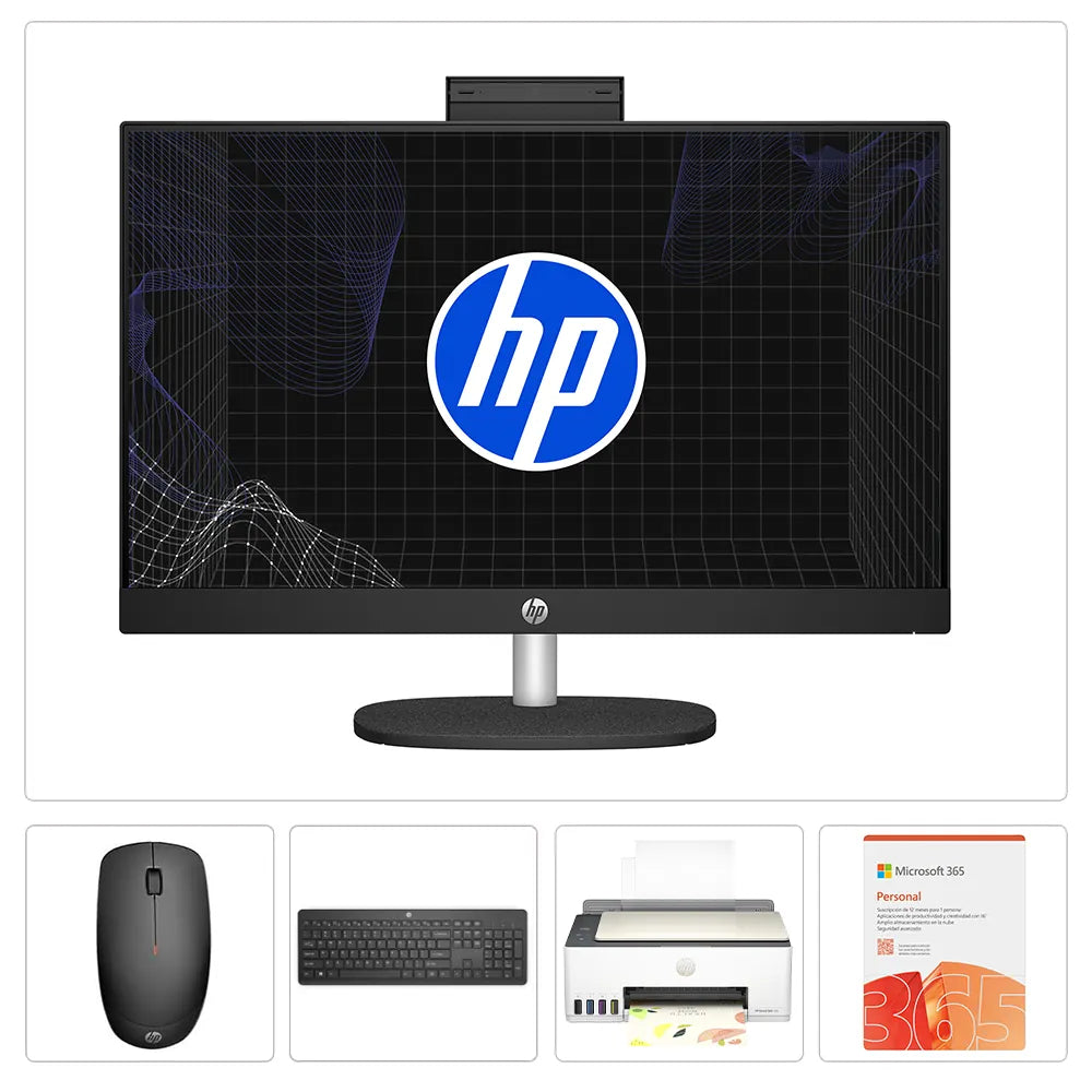 Combo Todo en Uno HP 24-CR0017LA + HP Smart Tank 583 Wi-Fi + Microsoft 365 Personal
