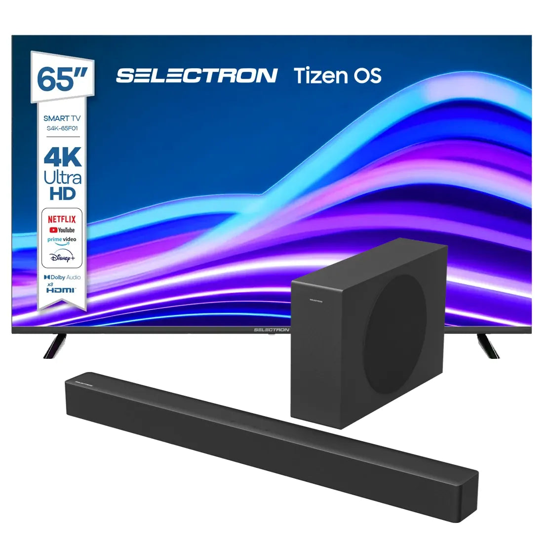 Combo Televisor Selectron S4K-65F01 GRATIS Barra de Sonido SB-1200W