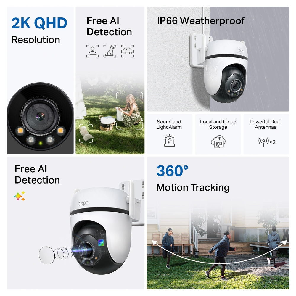 Cámara de Vigilancia TP-Link Tapo C520WS | 2K QHD 2560x1440 | Wi-Fi | Visión Nocturna | 360°