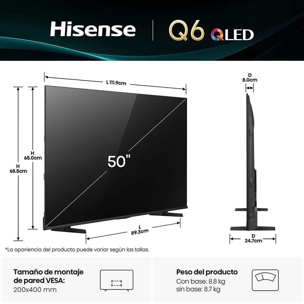 Televisor Hisense QLED 55Q6QV | 50&quot; | 4K | HDMI | USB | Wi-Fi | Bluetooth