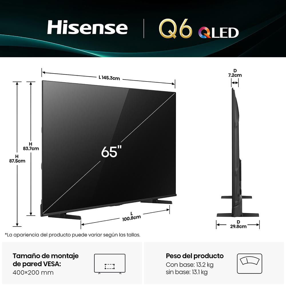 Televisor Hisense QLED 65Q6QV | 65&quot; | 4K | HDMI | USB | Wi-FI | Bluetooth